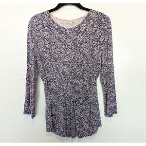 Juicy Couture Top Women Size M Blue Floral Faux Wrap Lightweight Y2K 90's Blouse